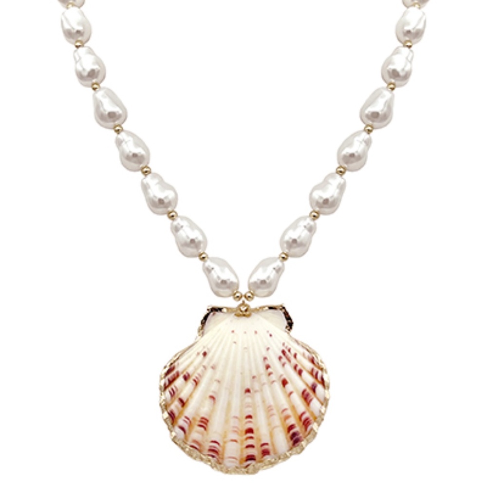 Shell Pendant Pearl Necklace Set